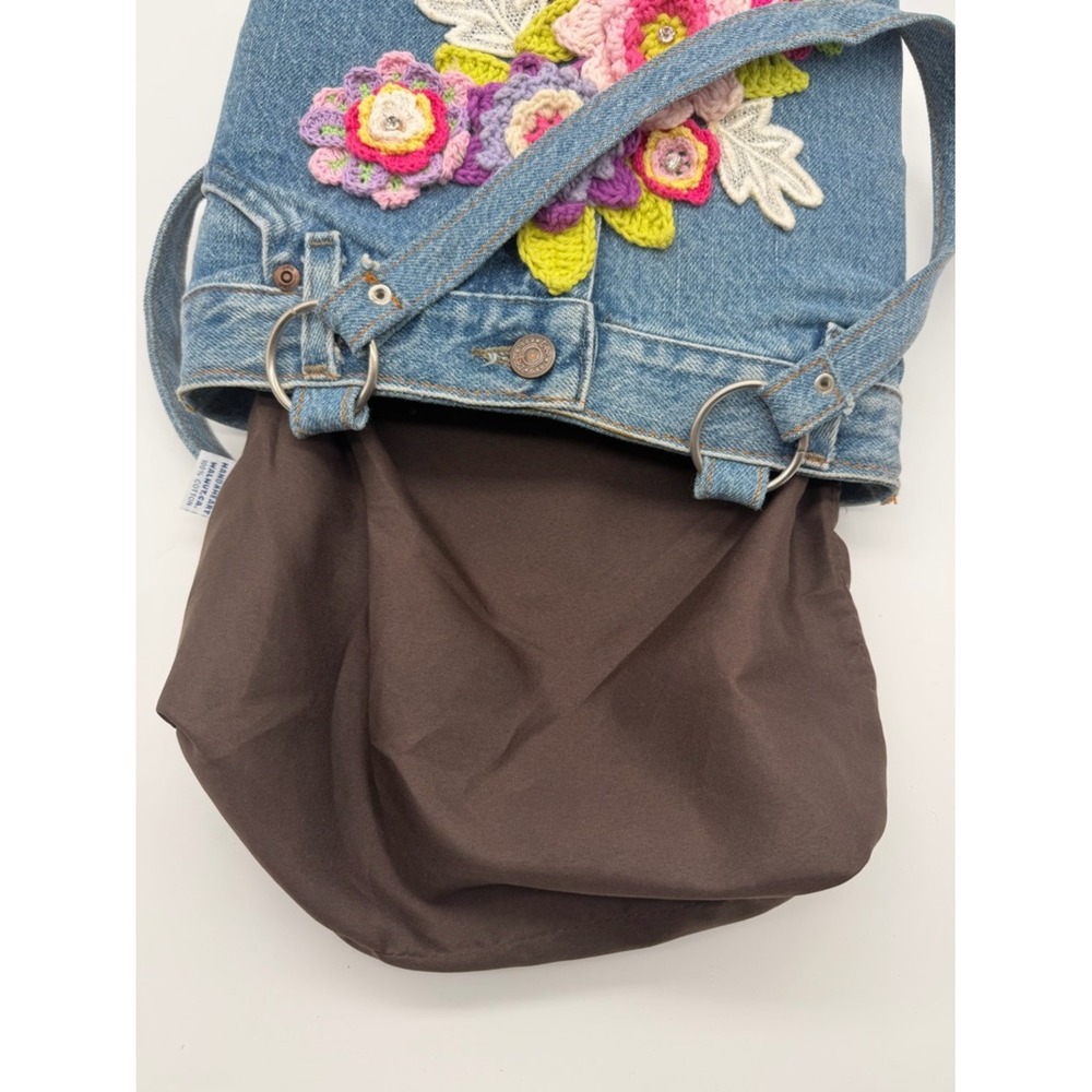 Hand & Heart Walnut CA Hand Made Crochet Floral Denim Shoulder Bag - Picture 11 of 11